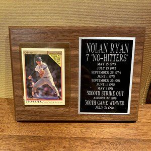 Vtg Commemorative Nolan Ryan 7 “No-Hitters” Framed Baseball Card + Plaque 8”x6"